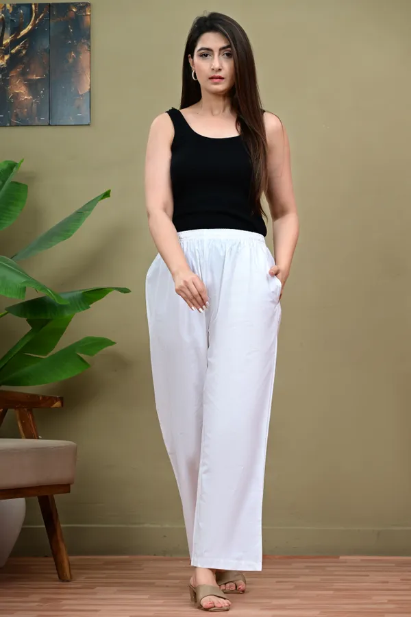 White_Elasticated_Straight_Leg_Pants_for_Women