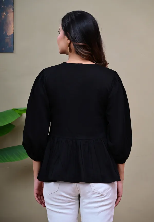 Black_Flared_V-Neck_Top_for_Women