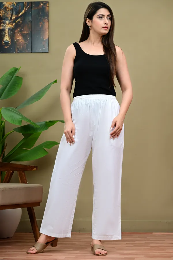 White_Elasticated_Straight_Leg_Pants_for_Women