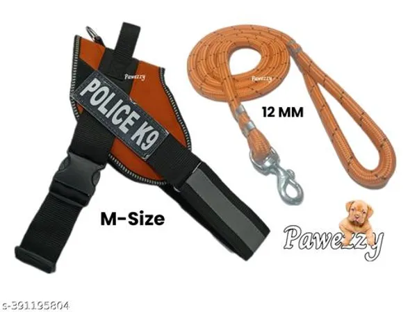 Pawezzy_Orange_Adjustable_Dog_Harness_With_12Mm_Leash