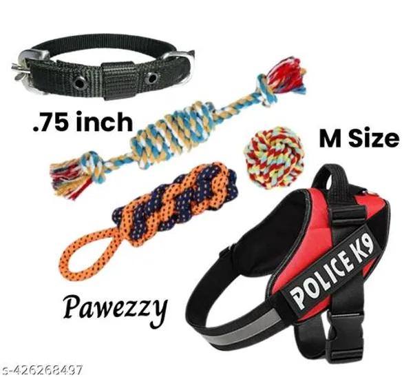 Pawezzy_Red_Black_Dog_Harness_And_Chew_Toys_Combo_Pack_Of_5