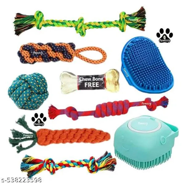 Pawezzy_Multicolor_Dog_Chew_Toys_And_Bathing_Brush_Set_Of_9