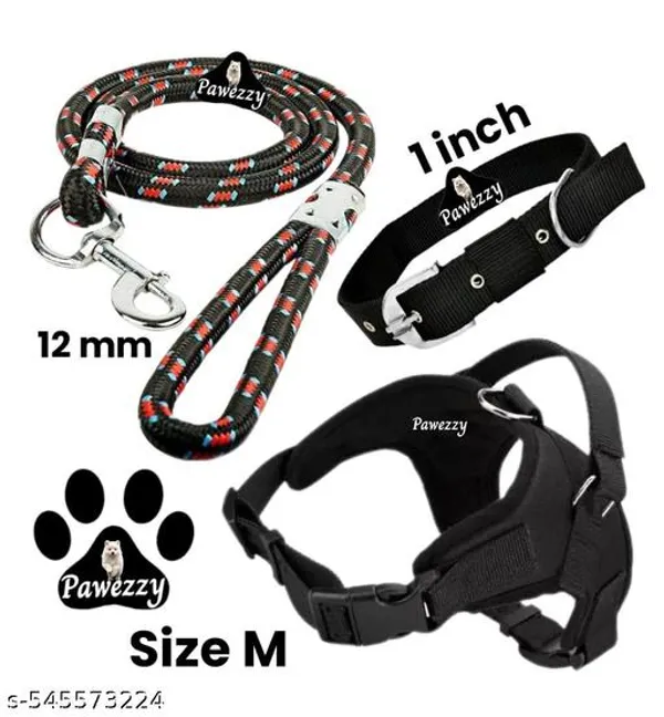 Pawezzy_Black_Adjustable_Dog_Harness_Leash_And_Collar_Set
