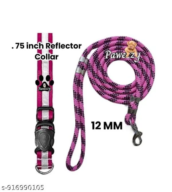 Pawezzy_Pink_Nylon_Reflective_Dog_Collar_And_Leash_Combo_Pack_Of_2