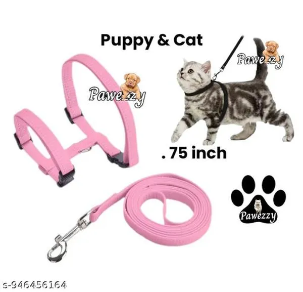 Pawezzy_Pink_Adjustable_Cat_Harness_With_Leash