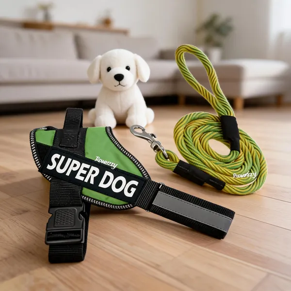 Pawezzy_Green_Adjustable_Dog_Harness_With_Leash