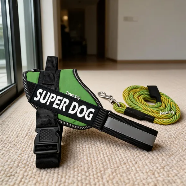 Pawezzy_Green_Adjustable_Dog_Harness_With_Leash