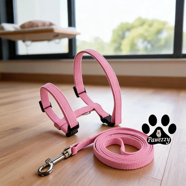 Pawezzy_Pink_Adjustable_Cat_Harness_With_Leash