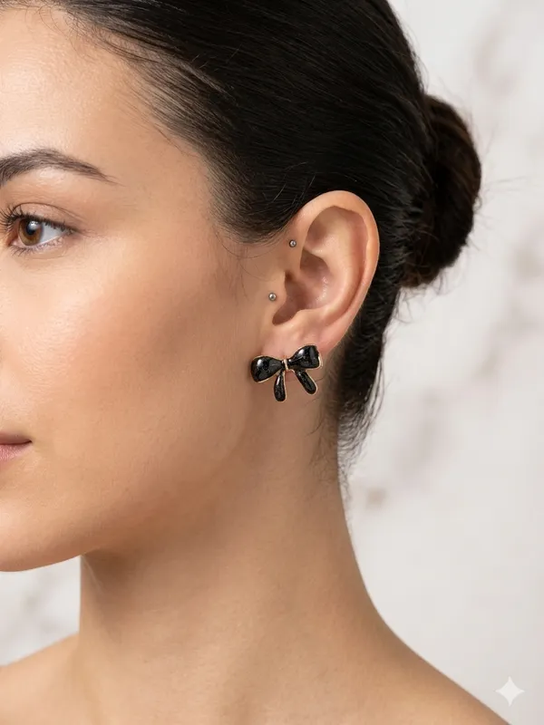 Black_Metal_Enamel_Bow_Stud_Earrings_For_Women