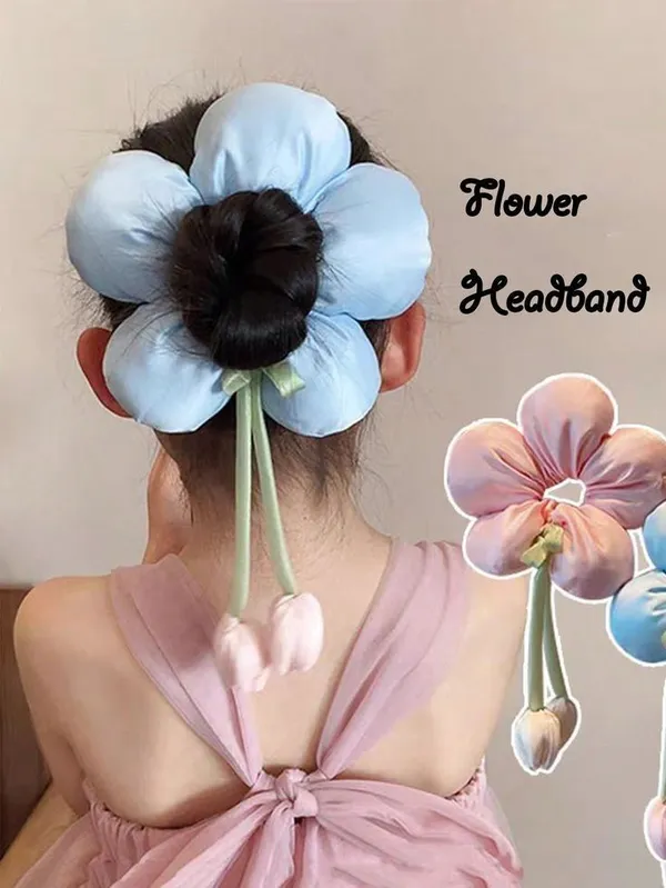 Gold_Polyester_Oversized_Satin_Blossom_Scrunchie_For_Women