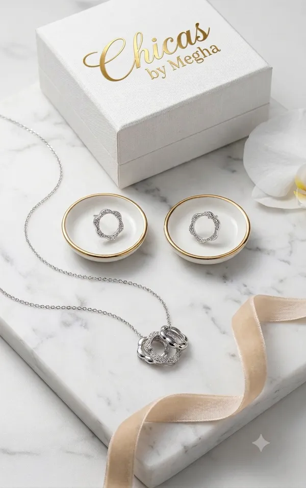 Silver_Stainless_Steel_Interlocking_Rings_Pendant_Necklace_Earrings_For_Women