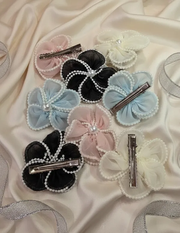 Black_Organza_Pearl_Floral_Alligator_Hair_Clip_For_Women