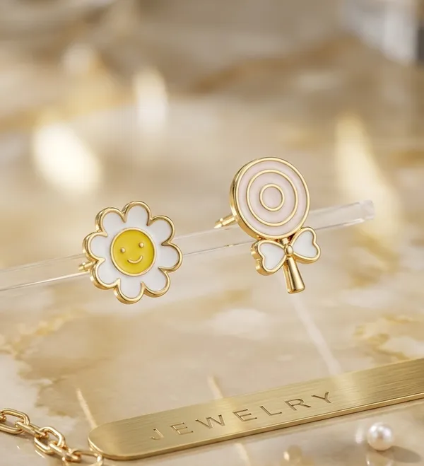 Gold_Alloy_Enamel_Lollipop_Daisy_Mismatch_Drop_Earrings_For_Women