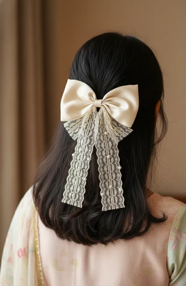 Gold_Satin_Pearl_Lace_Bow_Hair_Clip_For_Women