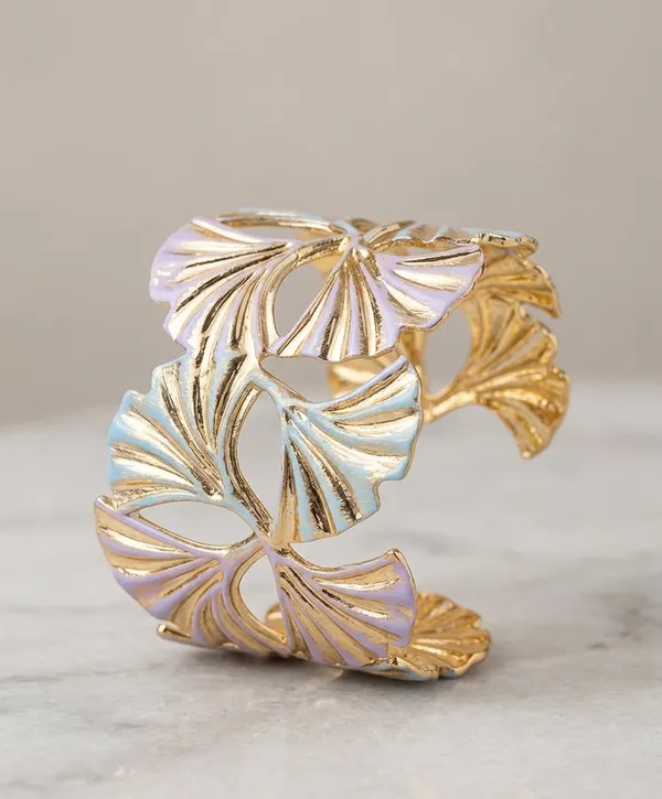 Gold_Enamel_Ginkgo_Leaf_Adjustable_Cuff_Bracelet_For_Women