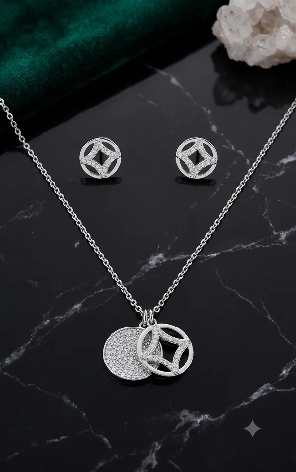 Gold_Metal_Double_Disc_Star_Pendant_Necklace_Set_For_Women