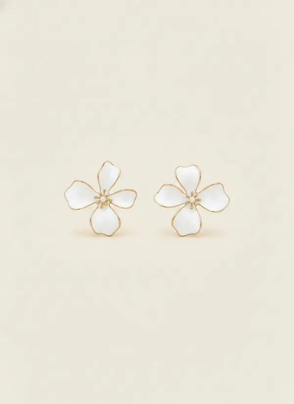Gold_White_Enamel_Floral_Stud_Earrings_For_Women
