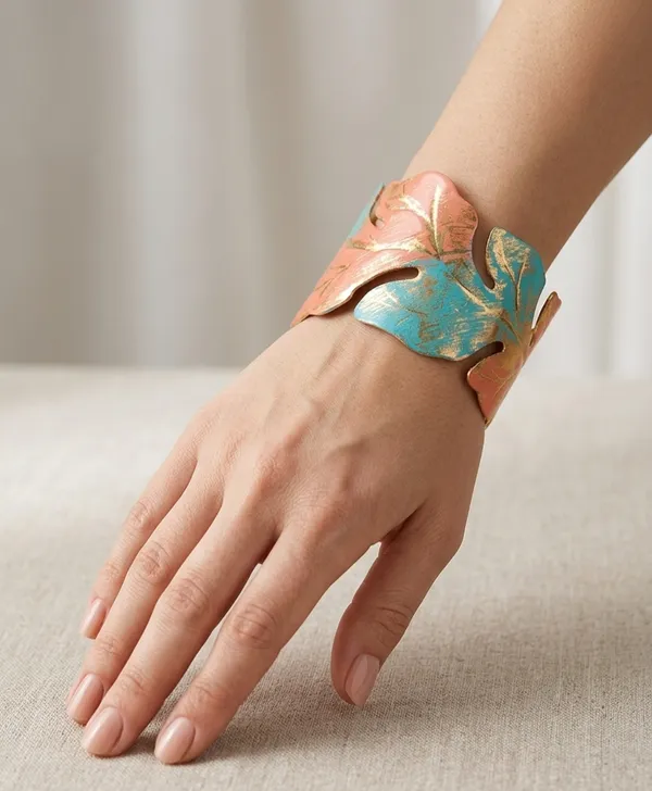 Tropical_Garden_Elegance_Cuff_Coral_Peach_And_Turquoise_Teal