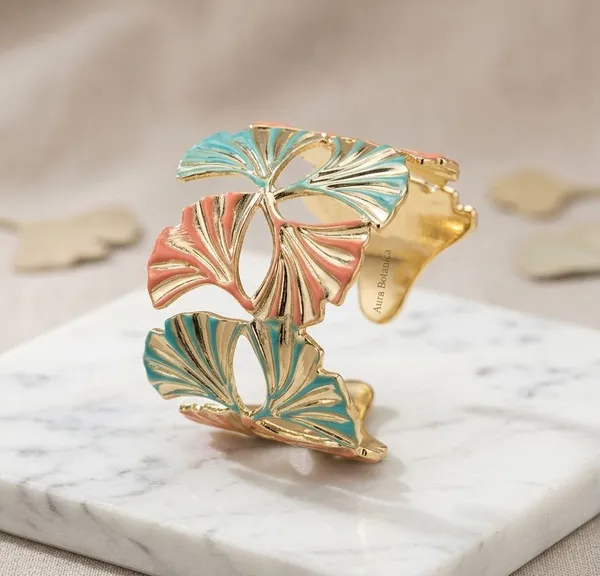 The_Ginkgo_Leaf_Enamel_Cuff_Coral_Green