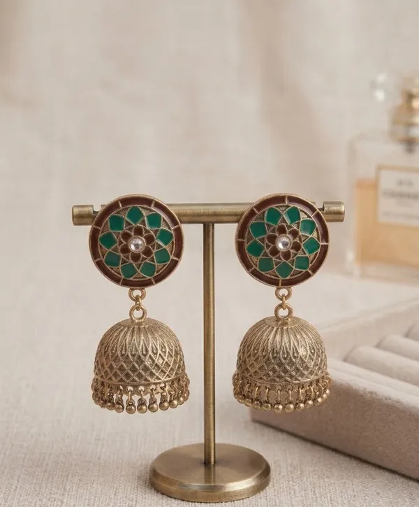 Mandala_Jhumka_Emerald_Maroon