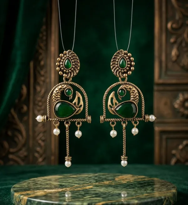 The_Mayura_Dangle_Earrings_Green