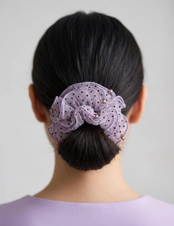 The_Polka_Dot_Ruffle_Mesh_Scrunchie_Purple