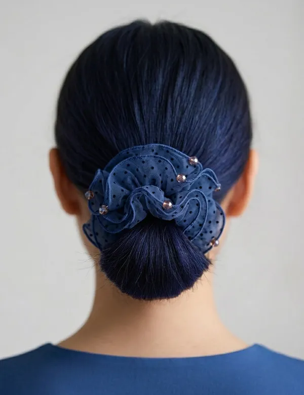 The_Polka_Dot_Ruffle_Mesh_Scrunchie_Indigo