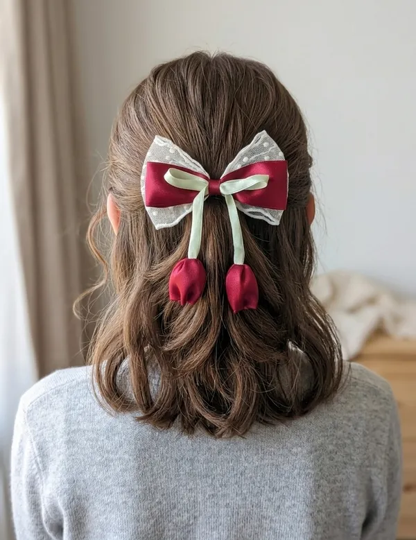 The_Lace_Tulip_Ribbon_Hair_Bow_Red