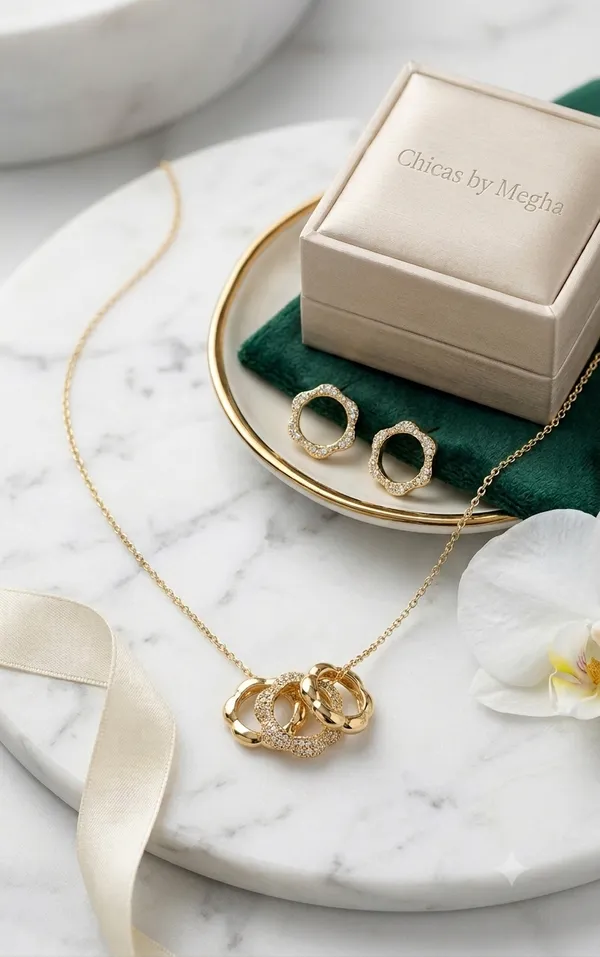 Sparkling_Interlocking_Rings_Pendant_Necklace_Earrings_Gold