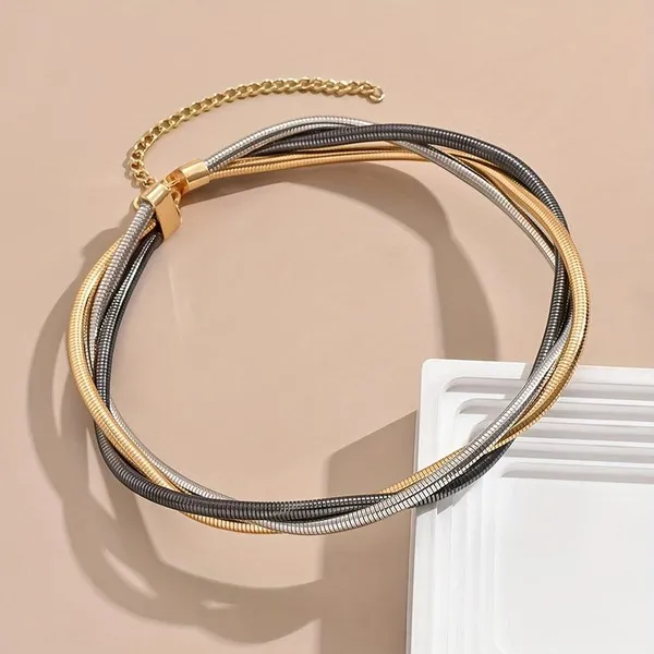 Gold_Stainless_Steel_Tri-Tone_Serpentine_Chain_Neckpiece_For_Women