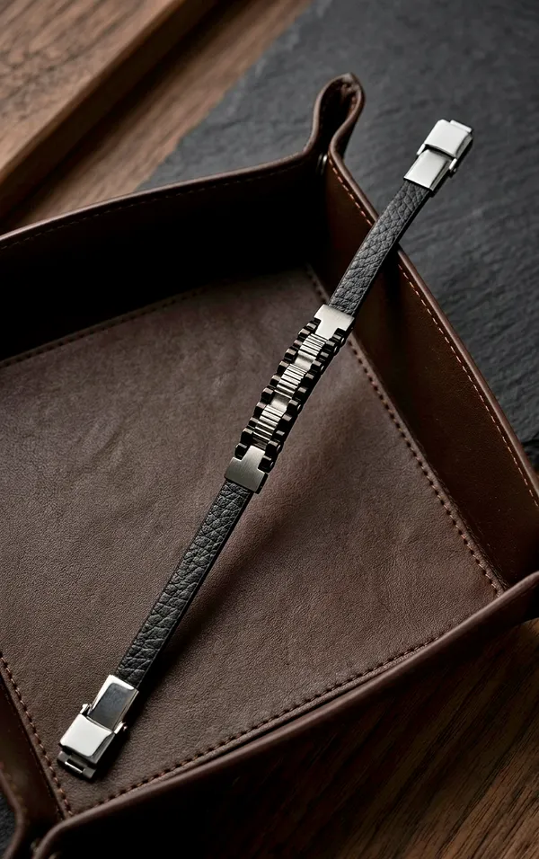 Urban_Edge_Dual_Tone_Stainless_Steel_Leather_Bracelet_Default_Title