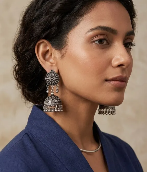 Oxidised_Silver_Alloy_Sunburst_Textured_Jhumka_Earrings_For_Women