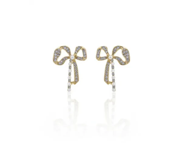Gold_Alloy_Crystal_Pearl_Ribbon_Bow_Stud_Earrings_For_Women
