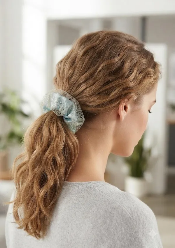Ivory_Polyester_Shimmer_Mesh_Scrunchie_For_Women