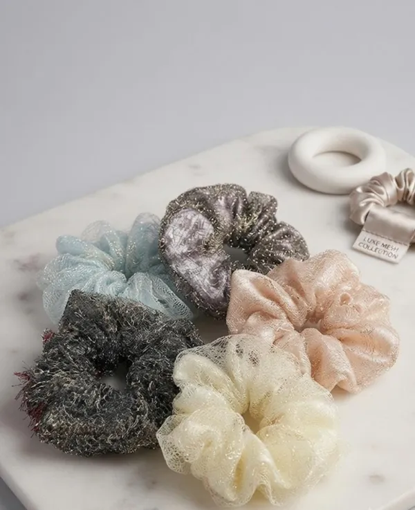 Ivory_Polyester_Shimmer_Mesh_Scrunchie_For_Women