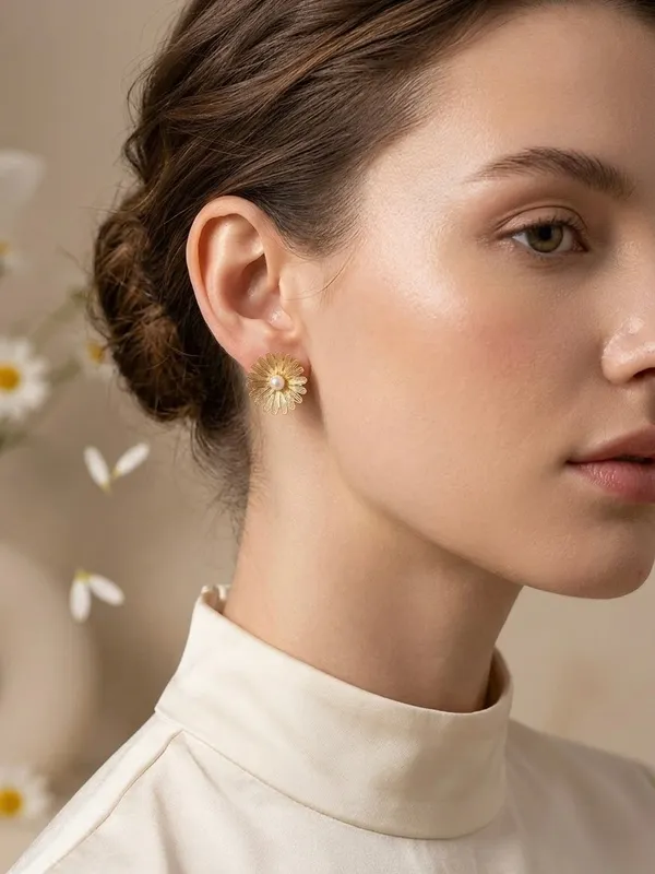 Gold_Alloy_Sunbeam_Daisy_Pearl_Stud_Earrings_For_Women