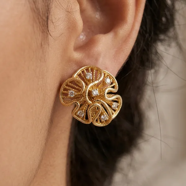 Gold_Stainless_Steel_Sculptural_Bloom_Stud_Earrings_For_Women