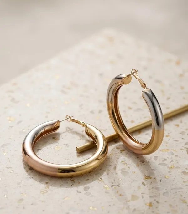 Gold_Rose_Silver_Alloy_Tri-Tone_Chunky_Hoop_Earrings_For_Women