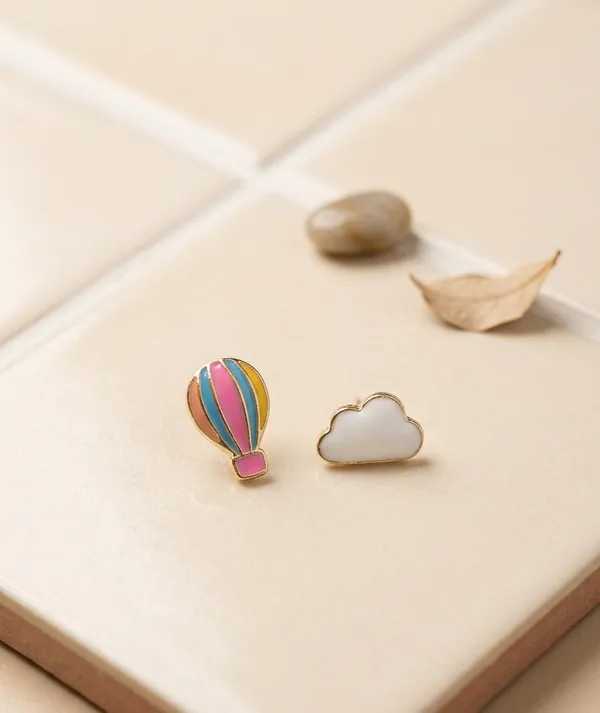 Gold_Alloy_Hot_Air_Balloon_Cloud_Mismatched_Earrings_For_Women