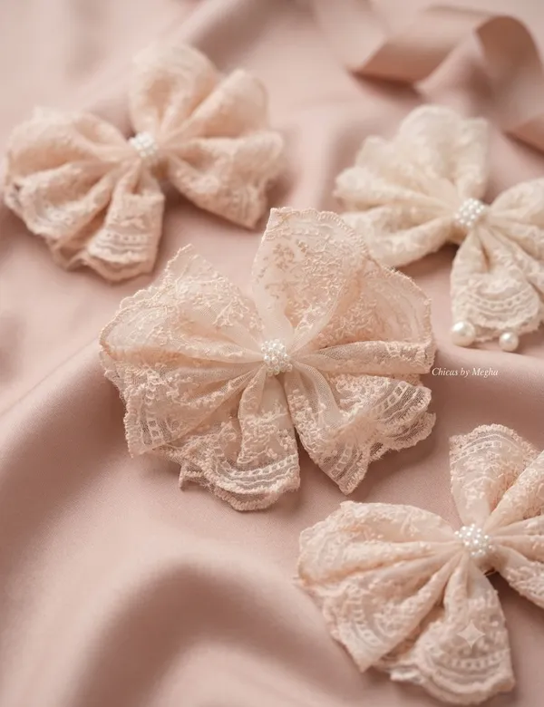 Pink_Lace_Pearl_Beaded_Bow_Hair_Clip_Set_For_Women