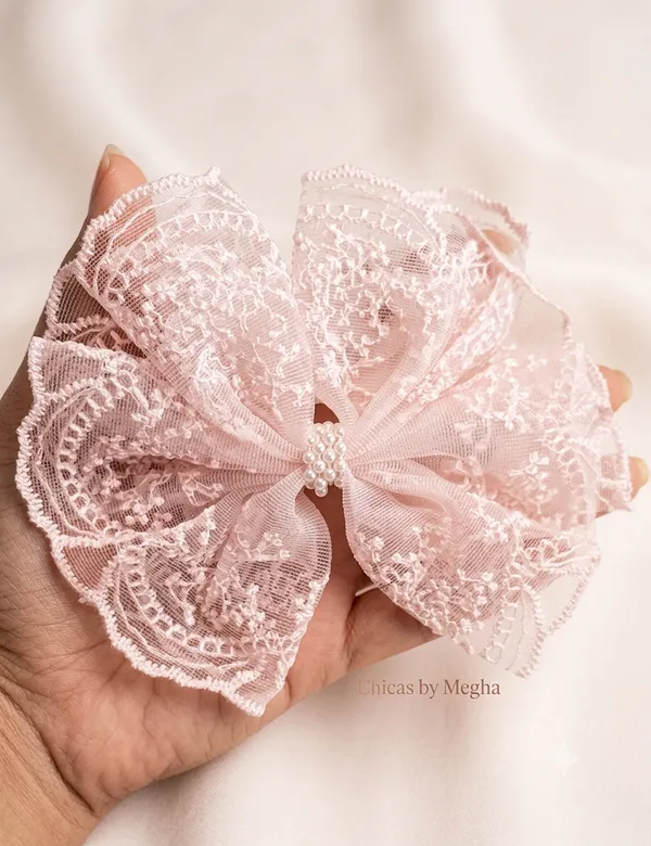 Pink_Lace_Pearl_Beaded_Bow_Hair_Clip_Set_For_Women