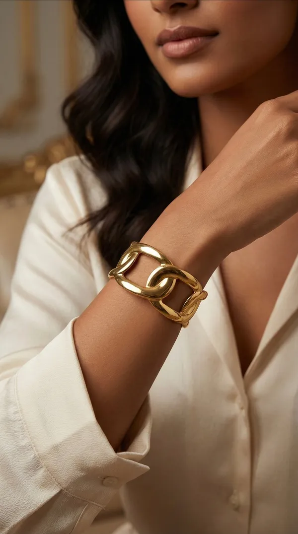 Gold_Stainless_Steel_Oversized_Link_Cuff_Bracelet_For_Women