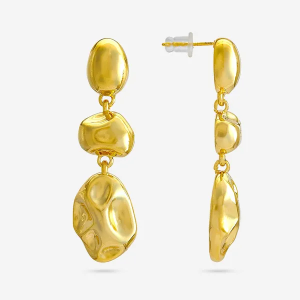 Gold_Stainless_Steel_Hammered_Triple_Drop_Earrings_For_Women