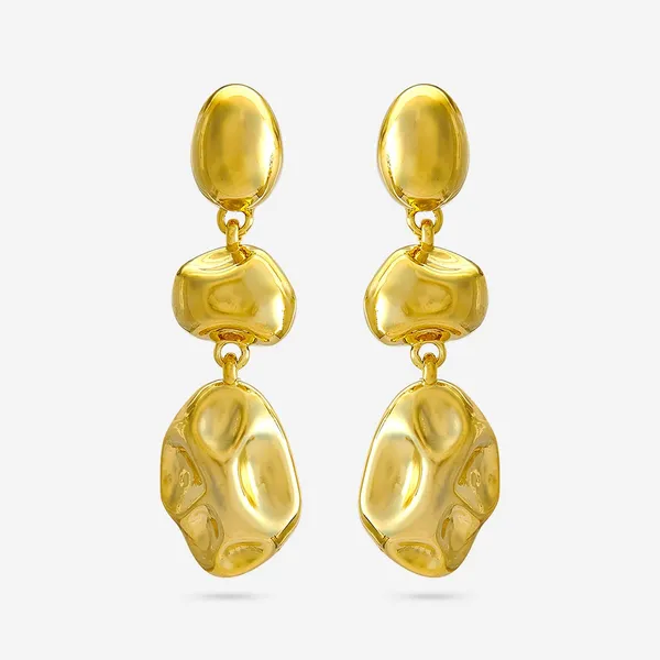 Gold_Stainless_Steel_Hammered_Triple_Drop_Earrings_For_Women