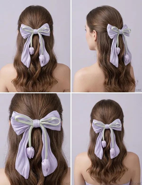 Gold_Polyester_Pleated_Tulip_Charm_Hair_Clip_For_Women