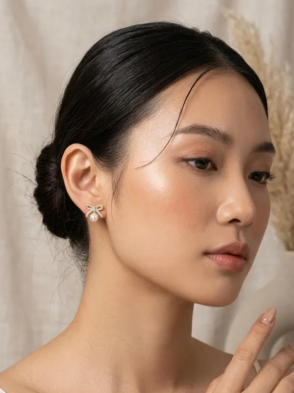Gold_Alloy_Crystal_Bow_Pearl_Drop_Stud_Earrings_For_Women