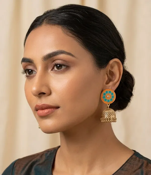 Orange_Turquoise_Alloy_Meenakari_Mandala_Jhumka_Earrings_For_Women