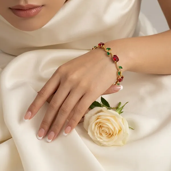 Gold_Stainless_Steel_Tulip_Floral_Cuff_Bracelet_For_Women