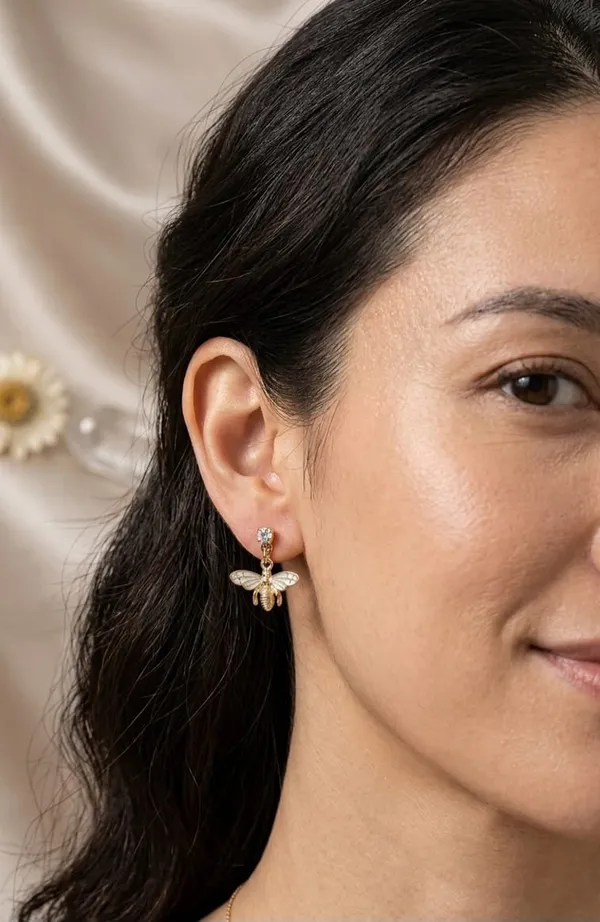 Gold_Enamel_Honeybee_Crystal_Drop_Stud_Earrings_For_Women