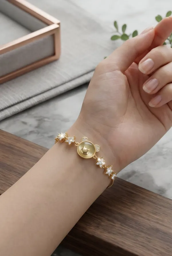 Gold_Stainless_Steel_Bear_Crystal_Adjustable_Bracelet_For_Women